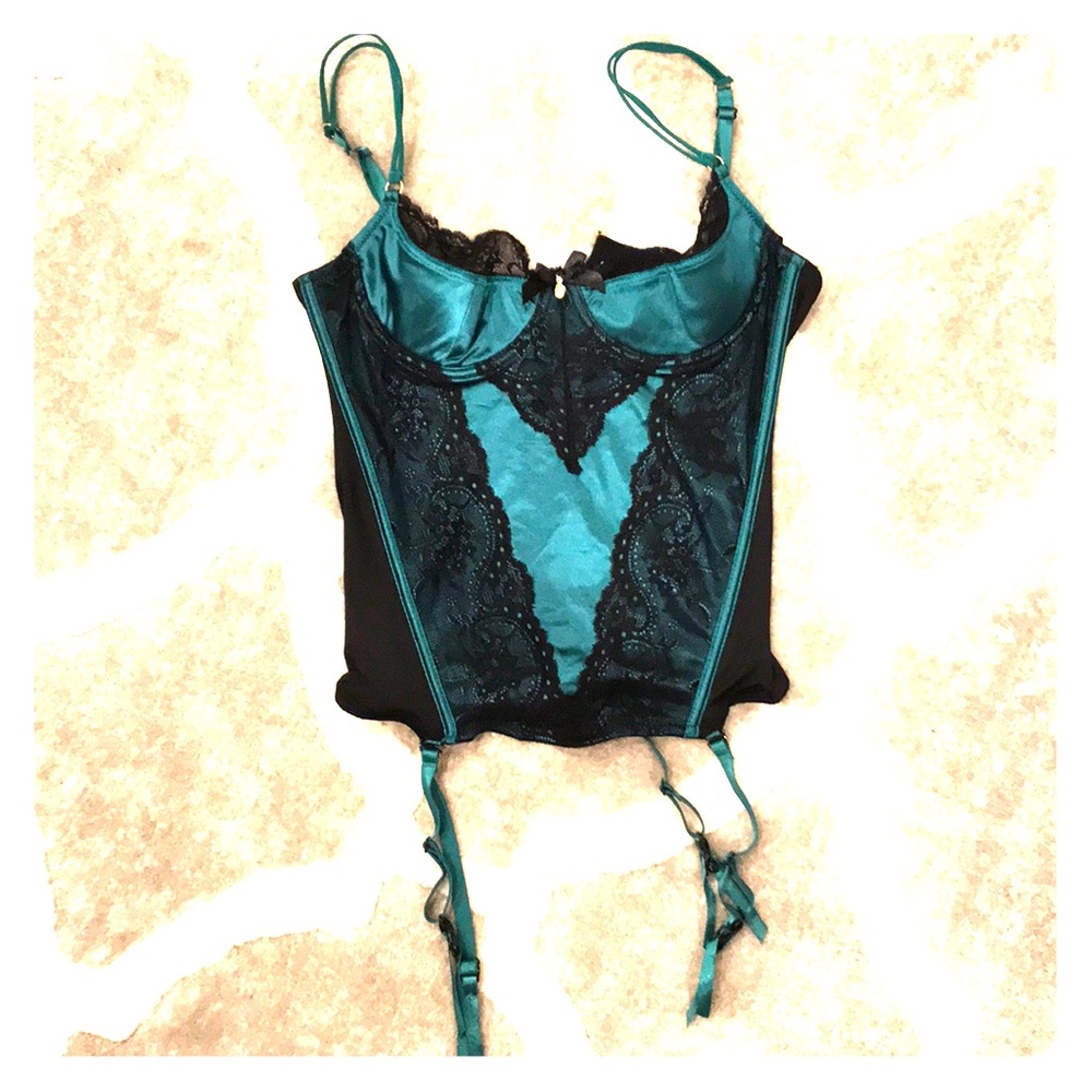 Green and black lace corset
